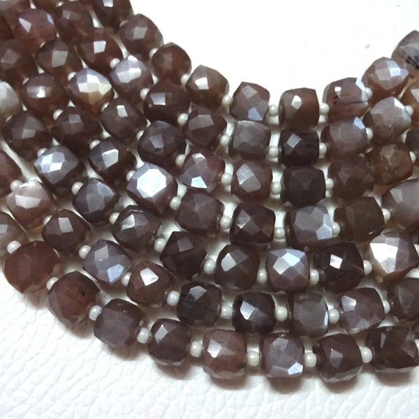 AAA Grade Chocolate MOONSTONE Faceted 3D Cube Briolette Beads, Faceted Box Beads, Size 6-6.5 mm, 7" Strand,Super for Jewellery