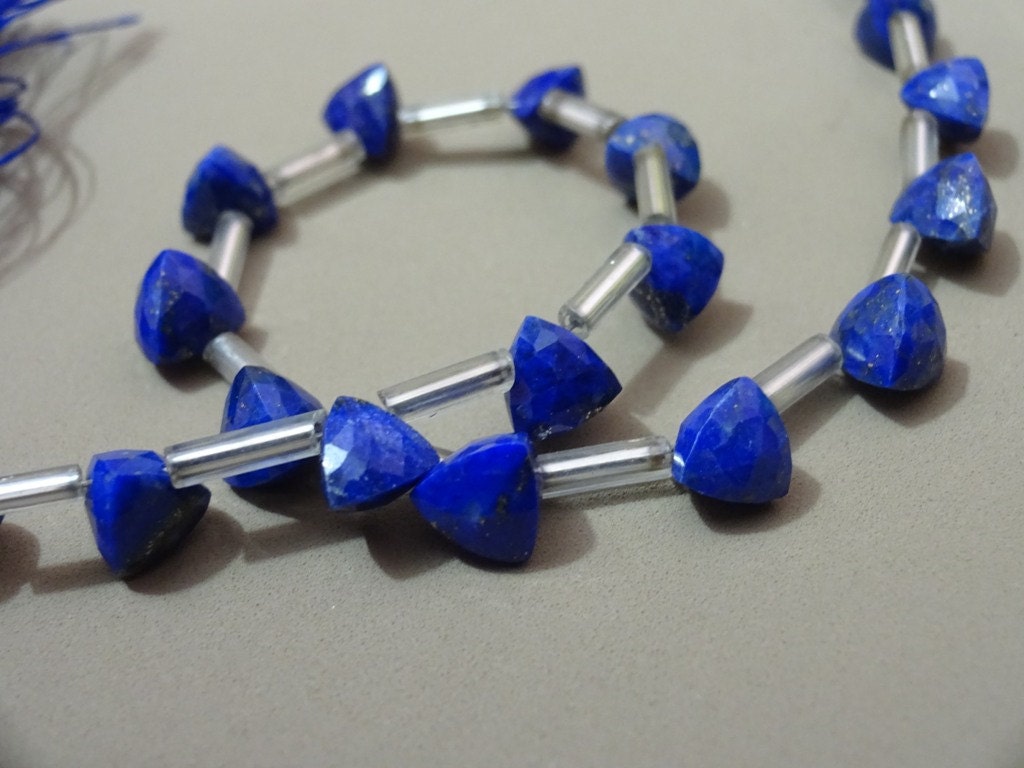 Size 10 mm Faceted Trillions AAA Grade LAPIS LAZULI Faceted Briolette Trillion beads,Side Drilled 8 Strand Super Quality for Jewellery
