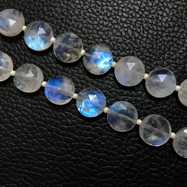 AAA Grade RAINBOW MOONSTONE Perles rondes facettées en forme de pièce, perles à facettes rondes, taille 6/8/10 mm, brin de 8 pouces, gemmes de super qualité pour bijoux