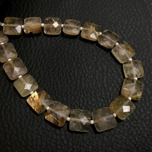 AAA Golden Rutilated Quartz Briolette Beads: Faceted Square Gems, 8&quot; Strand