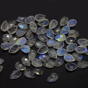 AAA Rainbow Moonstone Pear Cabochons: Faceted Loose Gems (6X8 mm)