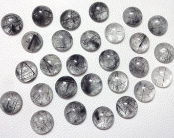 10 pieces AAA Quality 12 mm/14 mm/ 16 mm Black RUTILATED QUARTZ cabochon, smooth cabochon. tiny gems, Tiny Cab, Superb gems for Jewellery