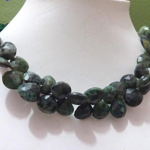 AAA Emerald Briolette Beads: Faceted Pear Shape, 6 Inch Strand