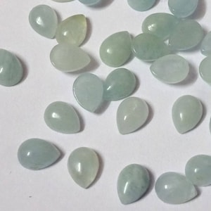 AAA Aquamarine Pear Cabochons: Jewelry Making Gems (6X8 mm)