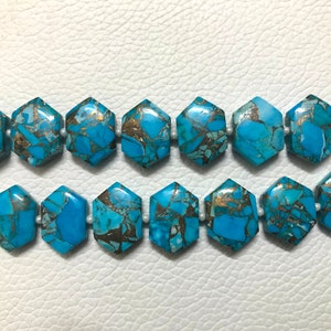 10 pieces COPPER Turquoise Five Perfectly Matched Pairs AAA Grade smooth Hexagon Briolette, Size 10x15x5 mm, Super for Jewellery