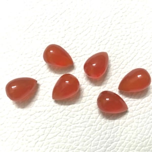 Cinco pares combinados de calcedonia de grado AAA, CORNALINA NARANJA, lisa, perforada por la mitad superior invertida, en forma de lágrima, tamaño 8 x 12/10 x 14 mm, gema excelente