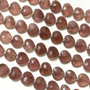 Strawberry Quartz Heart Briolette Beads: Faceted Gemstone Strand (8/10mm)