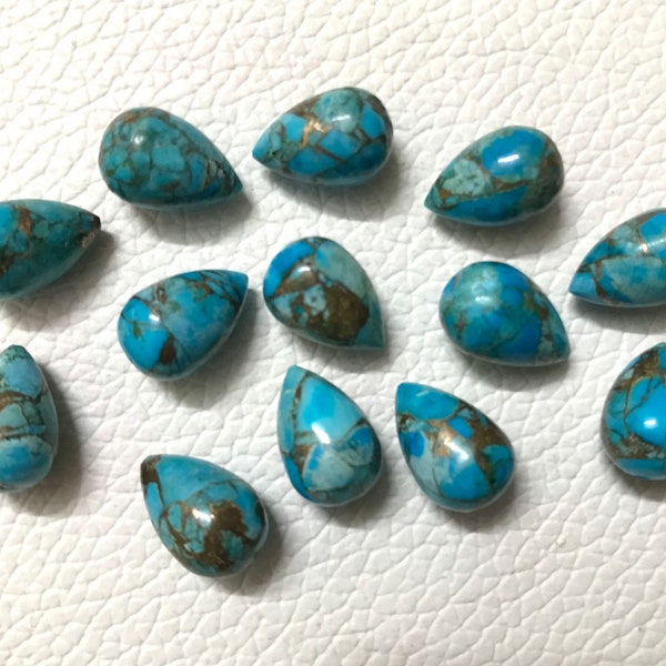 AAA Five Matched Pairs Copper TURQUOISE top quality AAA Grade smooth Inverted Top Half Drill Teardrop Briolettes, Size 8x12mm