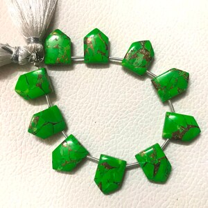 10 pieces Green COPPER Turquoise Five Perfectly Matched Pairs AAA Grade smooth Pentagon Briolette, Size 10x15x5 mm, Super for Jewellery