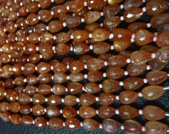 AAA Sunstone Briolette Beads: Faceted Teardrop, 6 Inch Strand