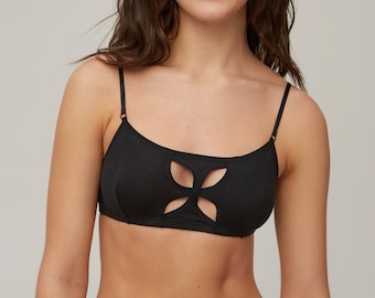 Soft Bralette, FREE US DELIVERY wireless bra, Soft bandeau top with cutouts in the shape of a flower. Bamboo, Modal.Black and leopard color