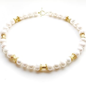 Gold Perlenkette Vintage Brautjungfern Perlenschmuck klobige Kette Vintage Schmuck schlichte Goldkette Choker Halskette Perle Brautschmuck Gold