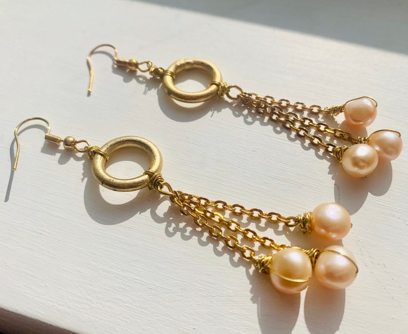 Modern Pearl Earrings Peach Freshwater Pearl Drop Earring - Etsy UK