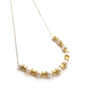 Gold Pearl Necklace Dainty Gold Plated Chain Necklace, Dainty Jewelry Gold Pearl Vintage Jewelry Gift, Vintage Necklace Pearl Bar Necklace