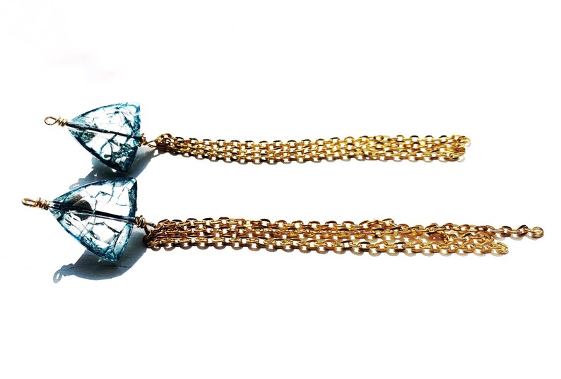 Long Statement Drop Earrings Chain Earrings Blue Shattered Etsy UK