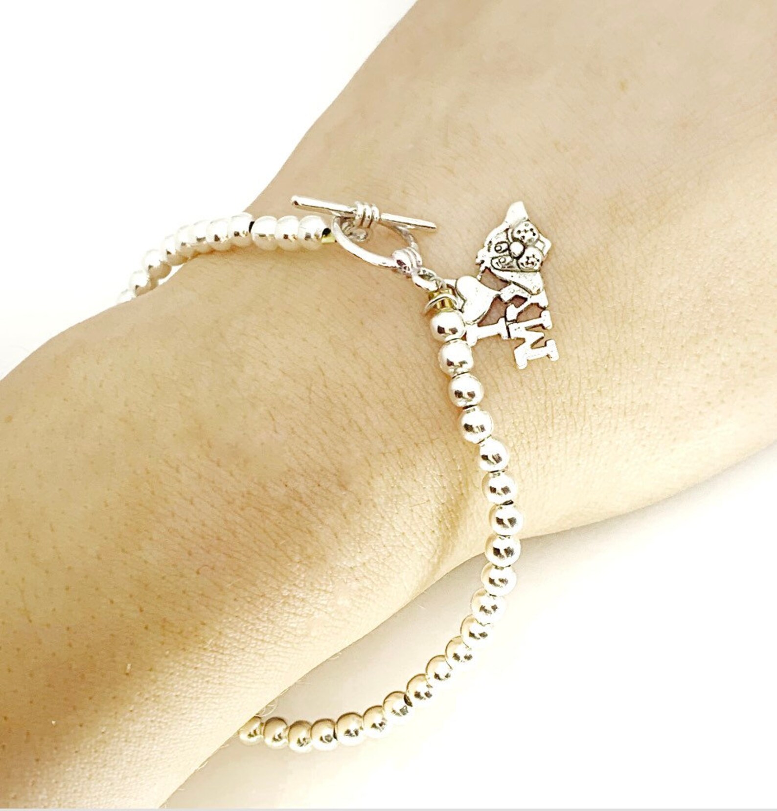 I Love My Dog Charm Bracelet With Gold Plated Love Heart Bead