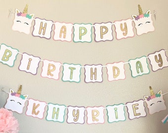 Unicorn Happy Birthday Banner - Unicorn Birthday Banner - Unicorn Banner Personalized - Rainbow Unicorn Happy Birthday Banner-Happy Birthday