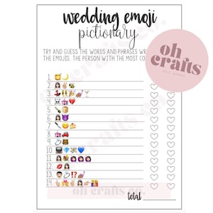 Emoji Pictionary Bridal | Wedding Emoji Game | Bridal Shower Emoji Game | Bridal Shower Game Printable | Wedding Shower Game | Bridal Game