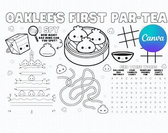 Editable Dumpling Party Coloring Placemat | Printable Games Page | Bao Activity Sheet | Printable Girls Tablemat | DIY table Decor