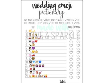 Wedding Emoji Pictionary, Wedding Emoji Game, Bridal Shower Emoji Pictionary, Bridal Shower Printable Game, Printable Bridal Game