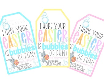 Easter Bubble Tags, Printable Easter Gift Tags, Bubbles of FUN Class Gift Tag, Classroom Favors, Easter Party Favors, Easter Kids Tags