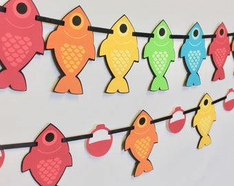 Fish Birthday Garland– The Big One Fishing Decorations – Fish Birthday. Banner – Fishing Baby Shower Decor - Gone Fishing Party Garland