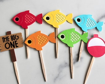 12 ct. Fishing Cupcake Toppers - The Big One Birthday - The Big One Decorations - Ofishally One Cupcake Toppers - The Big One Cake Toppers