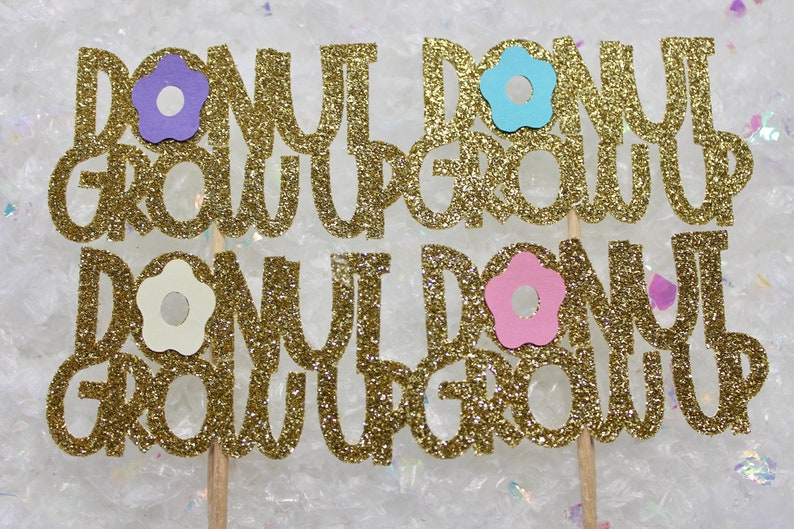 Donut Grow Up Cupcake Toppers Glitter Donut Cupcake Toppers Donut Cupcake Toppers First Birthday 12 ct Donut Birthday Party