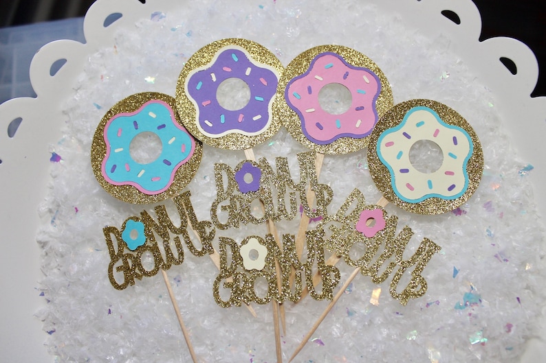 Donut Grow Up Cupcake Toppers Glitter Donut Cupcake Toppers Donut Cupcake Toppers First Birthday 12 ct Donut Birthday Party