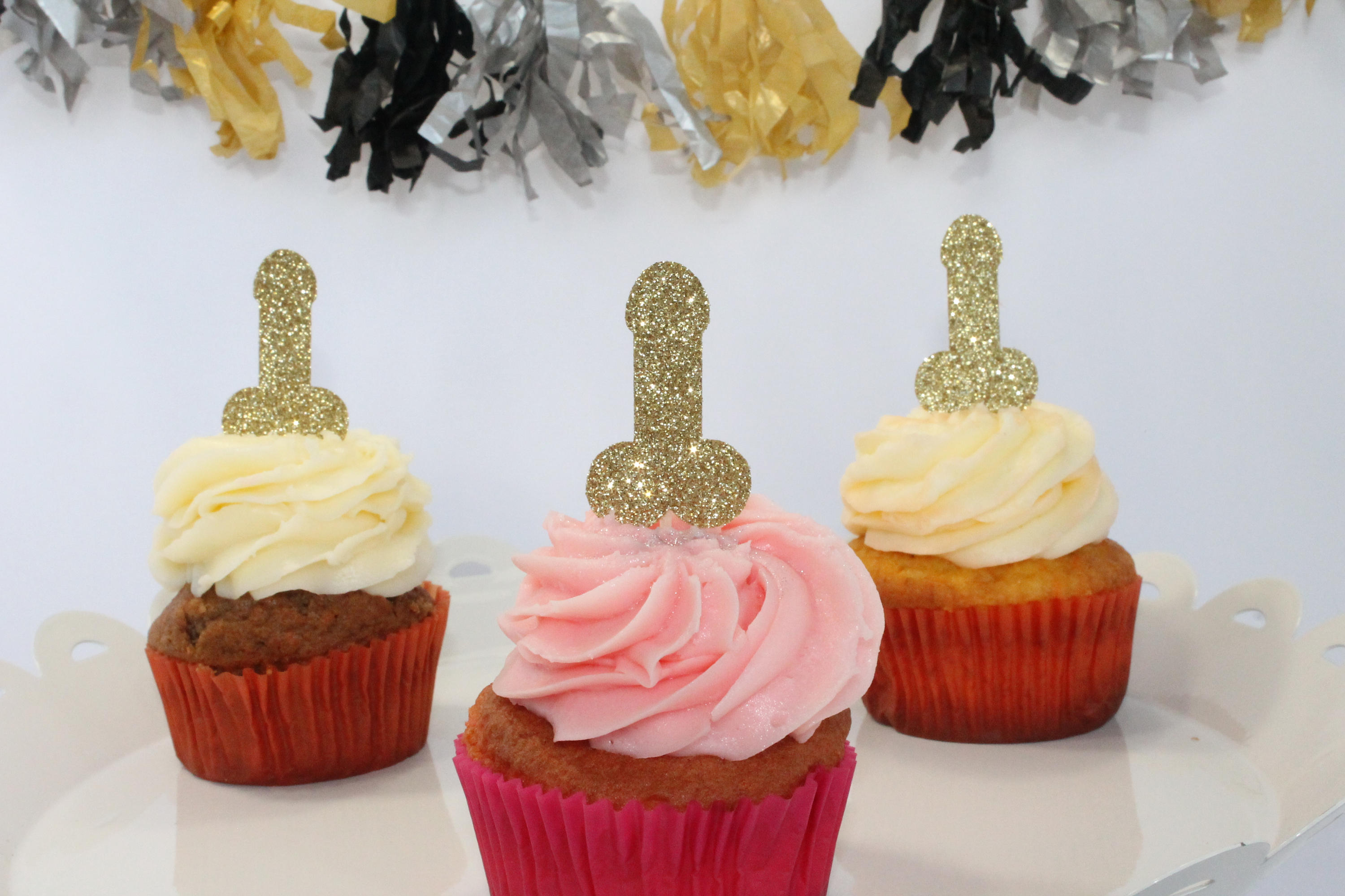 Penis Cupcake Toppers Glitter Cupcake Toppers Bachelorette Etsy