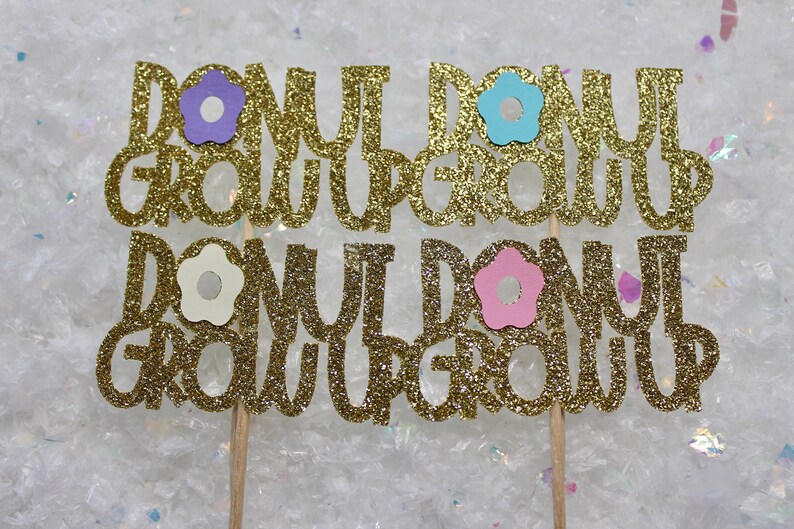 Donut Grow Up Cupcake Toppers Glitter Donut Cupcake Toppers Donut Cupcake Toppers First Birthday 12 ct Donut Birthday Party