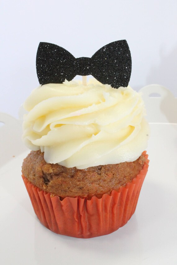 Bow Tie Cupcake Toppers Little Man Birthday Party Black Etsy