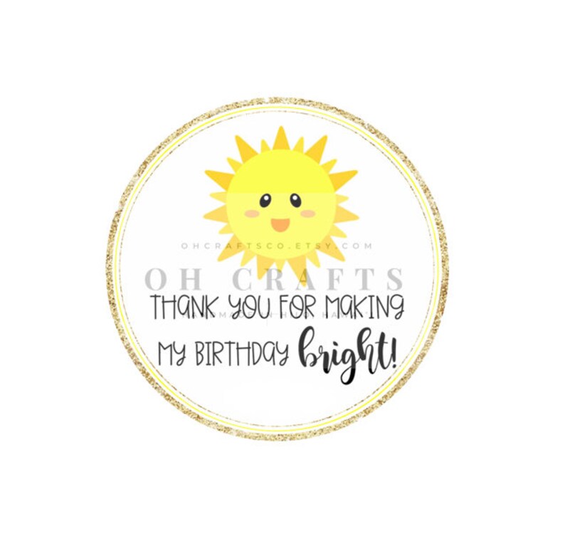 Sunshine Gift Tag Printable Thank You For Making My Birthday Bright Tag Sunshine Favor Tags You Are My Sunshine Printable Tag