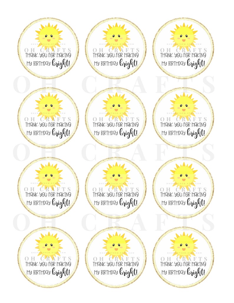 Sunshine Gift Tag Printable Thank You For Making My Birthday Bright Tag Sunshine Favor Tags You Are My Sunshine Printable Tag