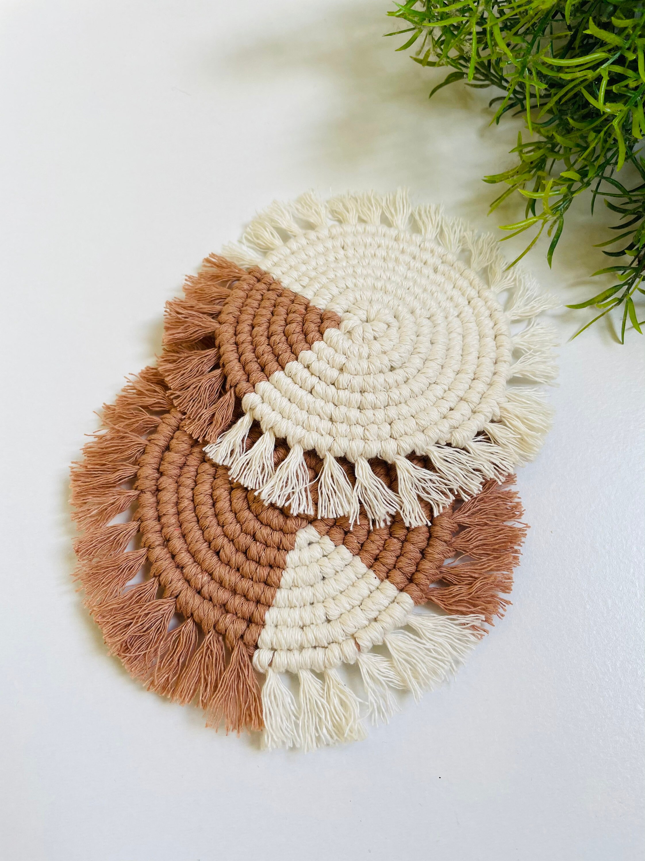 Set of 2 Macrame Coasters Handmade Round Coasters Plant Etsy UK