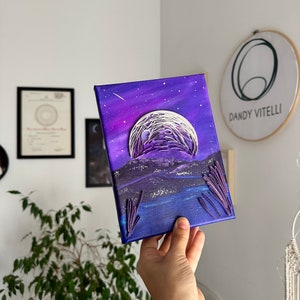 Tela paesaggio onirico lunare, Quadro Dipinto a Mano, Dipinto su Tela, Quilling Art 3D, Idea regalo per lui/lei