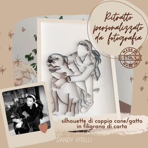 Ritratto figura intera Personalizzato con animale domestico, cane, gatto silhouette in carta quilling, Arte da fotografia, quadro, opera