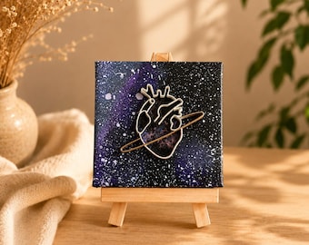 Mini Starry Sky Canvas, Small Painting, Hand-Painted Painting, Painting on Canvas, 3D Quilling Art, Gift Idea for Him/Her, Valentine's Day