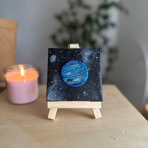 Nettuno Mini Tela Cielo Stellato Pianeta, Quadro Piccolo, Quadretto Dipinto a Mano, Dipinto su Tela, Quilling Art 3D, Idea regalo