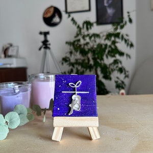 Mini Tela ragazza germoglio, fiorire, Quadro Piccolo, Quadretto Dipinto a Mano, Dipinto su Tela, Quilling Art 3D, Idea regalo per lui/lei