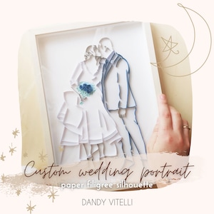 Ritratto matrimonio figure intere Personalizzato da fotografia in filigrana di carta quilling, regalo anniversario sposi, regalo coppia casa