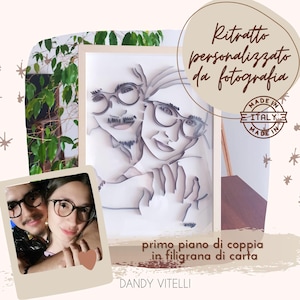 Ritratto Primo Piano Personalizzato Coppia in filigrana di carta monocolore,Quilling, Arte da fotografia, quadro con Cornice, Regalo