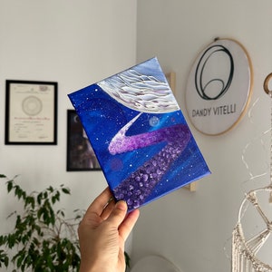 Tela paesaggio onirico lunare, Quadro Dipinto a Mano, Dipinto su Tela, Quilling Art 3D, Idea regalo per lui/lei