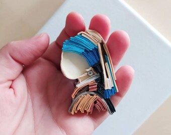 3D Paper Quilling Heart Brooch Pin, Vermeer Jewelry,Handcrafted Brooch, One of a Kind Brooch, 3D Paper Art,Girl with a Pearl Earring, Turban
