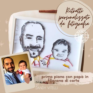 Ritratto personalizzato con papà in filigrana di carta quilling, arte da fotografia, festa del papà, regalo compleanno papà,onomastico