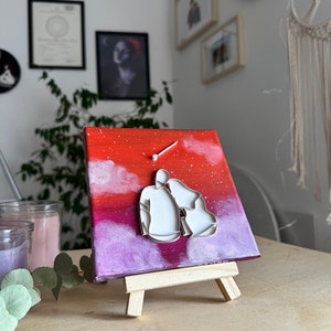 Tela coppia innamorati tramonto, Quadro Dipinto a Mano, Dipinto su Tela, Quilling Art 3D, Idea regalo per lui/lei