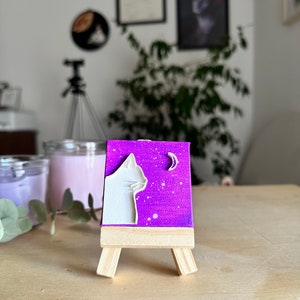 Mini Tela Cielo tramonto gatto luna , Quadro Piccolo, Quadretto Dipinto a Mano, Dipinto su Tela, Quilling Art 3D, Idea regalo per lui/lei