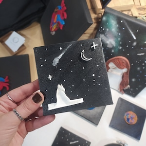 Mini Tela Cielo Stellato, Quadro Gatto, Quadro Dipinto a Mano, Dipinto su Tela, Quilling Art 3D, Idea regalo per lui/lei ,San Valentino