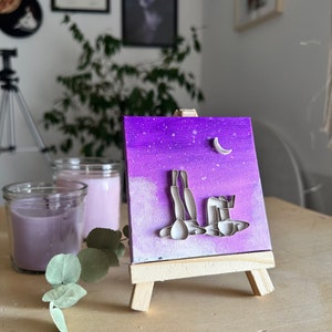 Mini Tela Cielo Stellato innamorati, Quadro Piccolo, Quadretto Dipinto a Mano, Dipinto su Tela, Quilling Art 3D, Idea regalo per lui/lei