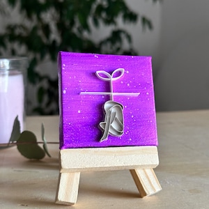 Mini Tela ragazza germoglio, fiorire, Quadro Piccolo, Quadretto Dipinto a Mano, Dipinto su Tela, Quilling Art 3D, Idea regalo per lui/lei